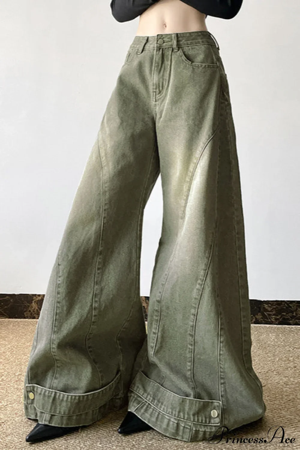 Distressed Low Waist Flared Wide Leg Jeans - Image 2