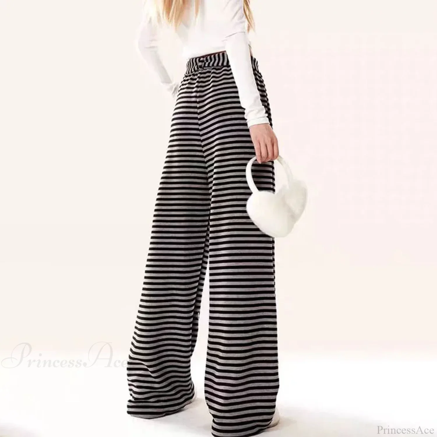 Dog Print Striped Fleece Casual Pants - Image 2