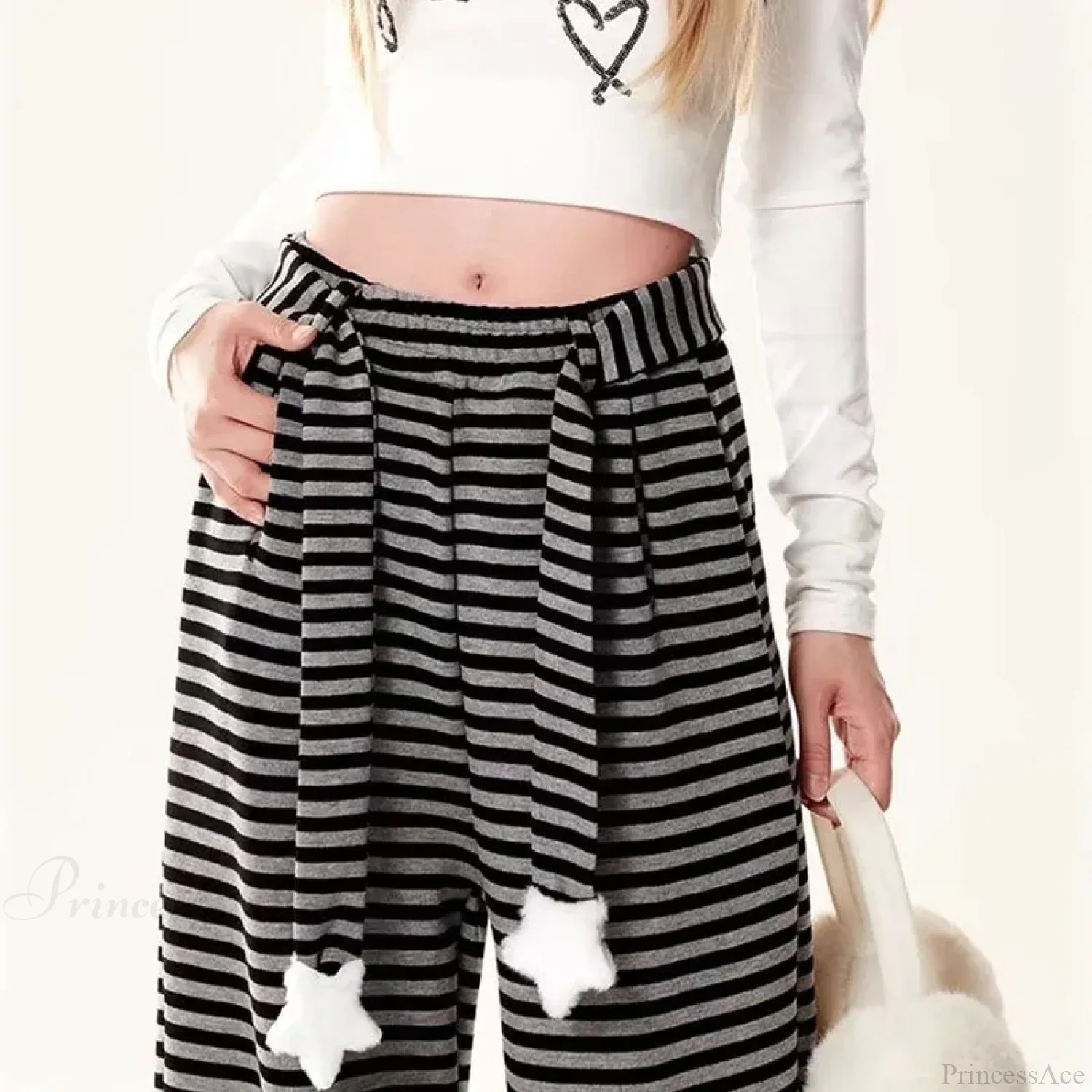 Dog Print Striped Fleece Casual Pants - Image 4