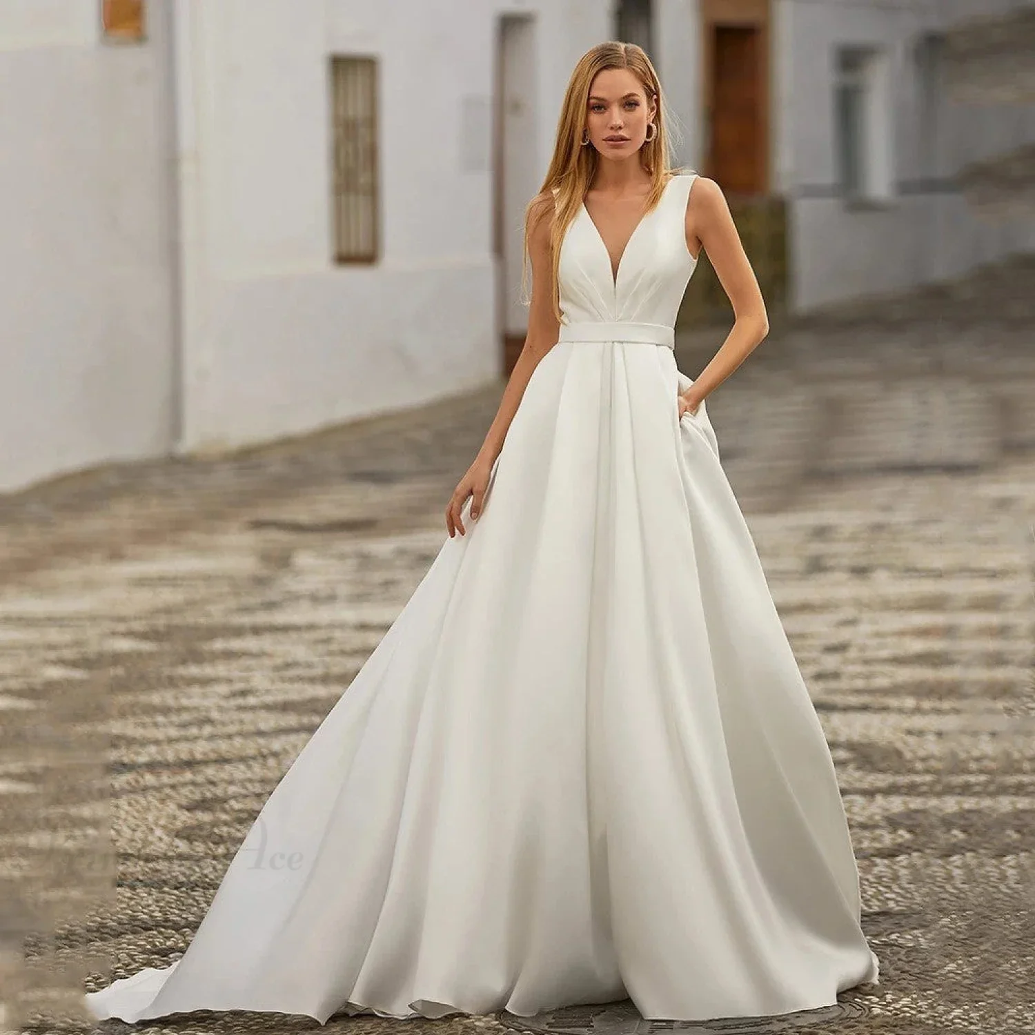 Double Shoulder Backless Tail Wedding Dress - Image 3