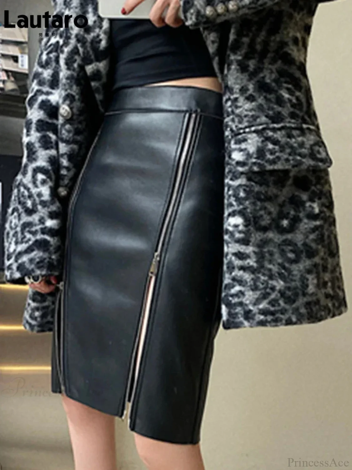 Double Slit Zipper Midi Skirt - Image 2