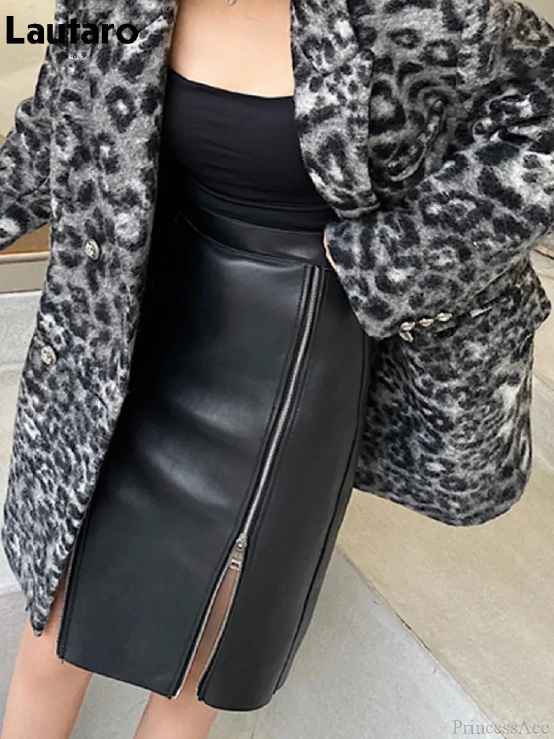 Double Slit Zipper Midi Skirt - Image 3