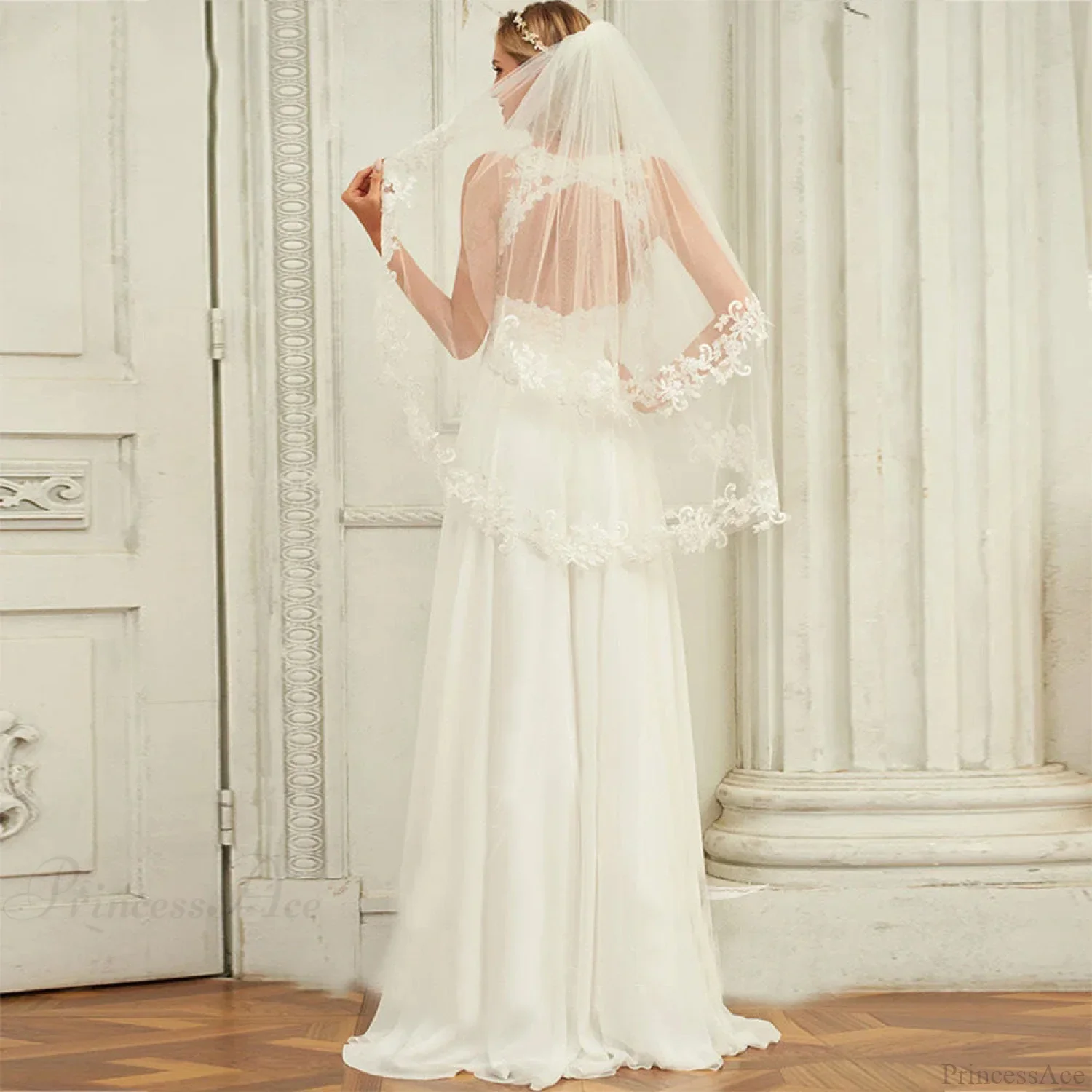 Double Strap Deep V-Neck Lace Wedding Dress - Image 2