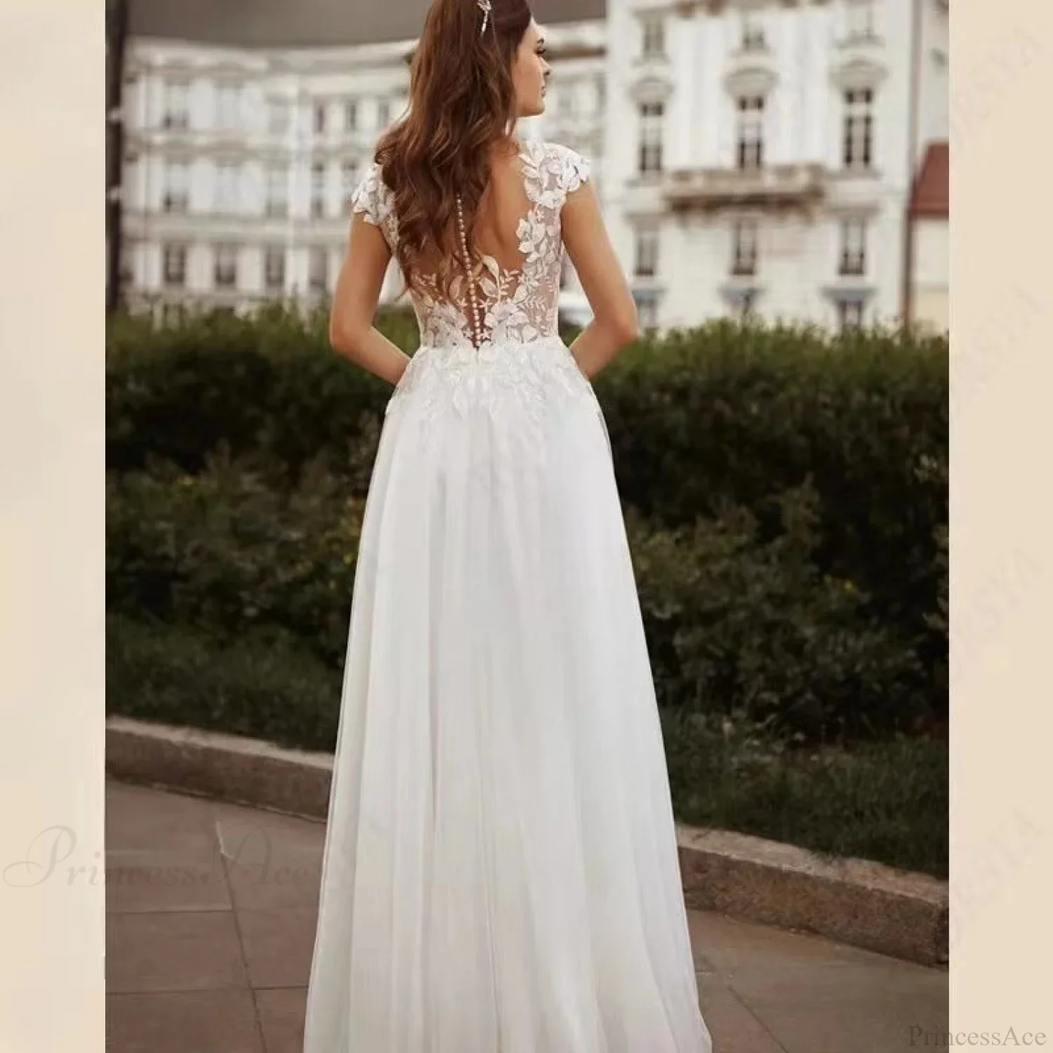 Double Strap Lace V-Neck Wedding Dress - Image 2