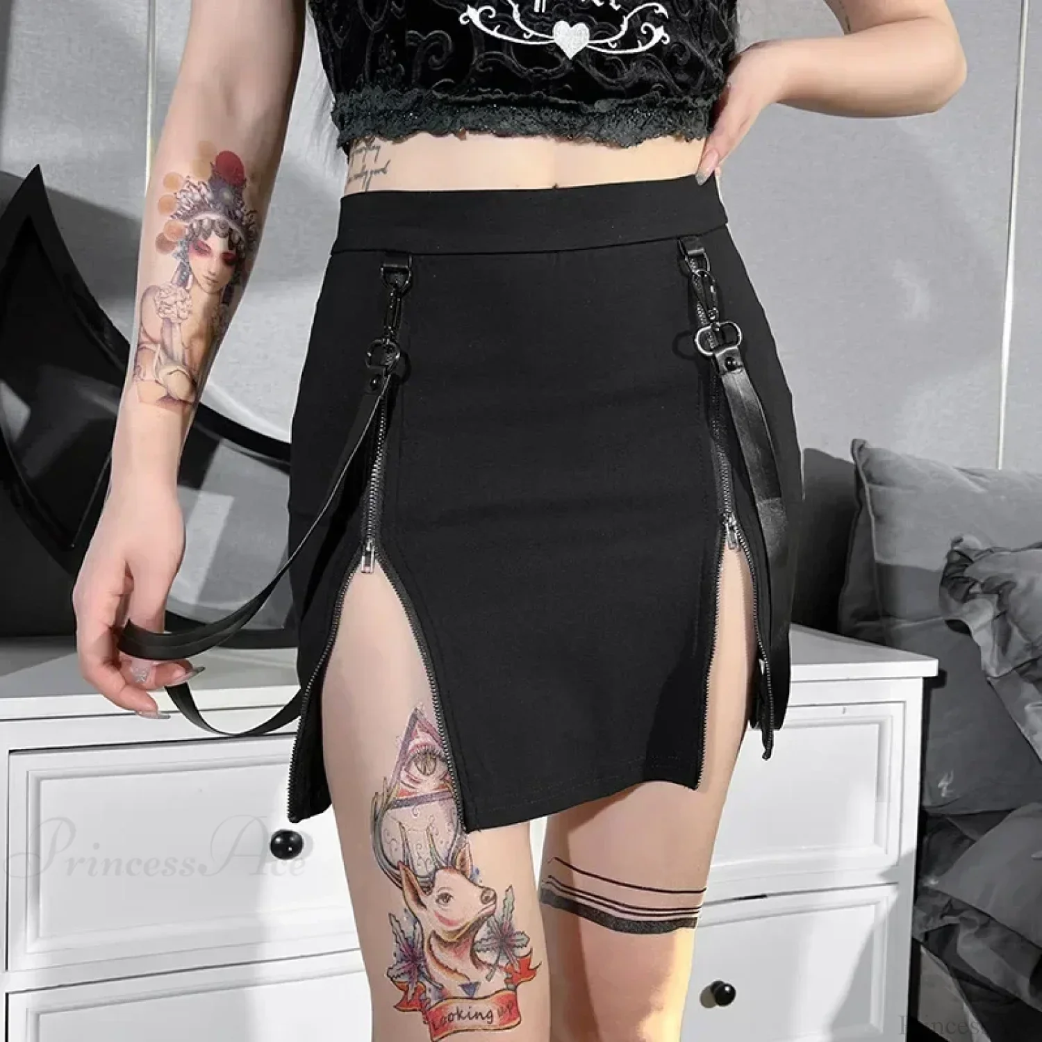 Double Zipper Gothic Hip Skirt - Image 3