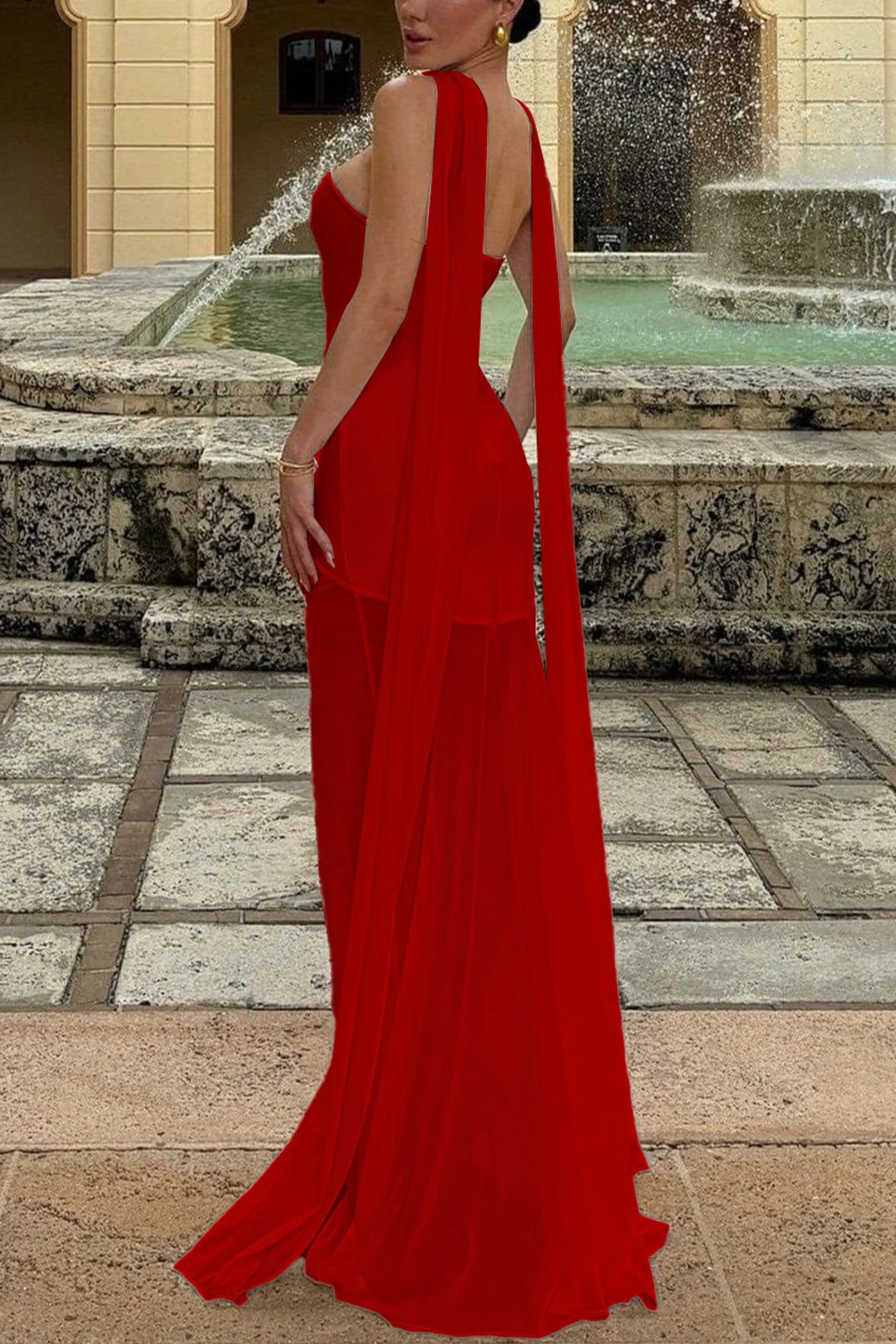 Draped Tie Sexy Mesh Patch Tube Prom Dress - Image 3
