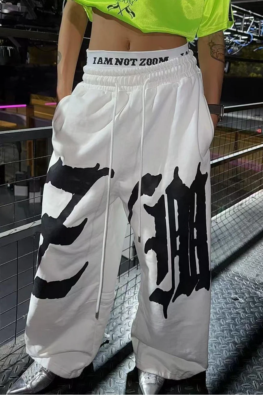 Drapey Letter Graphic Drawcord Curved Sweat Pants - Image 4