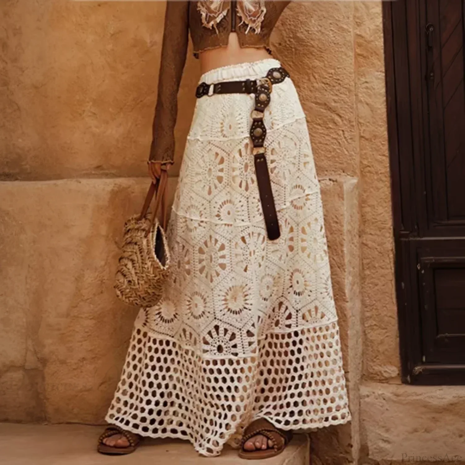 Drawstring Crochet Knitted Skirt - Image 2