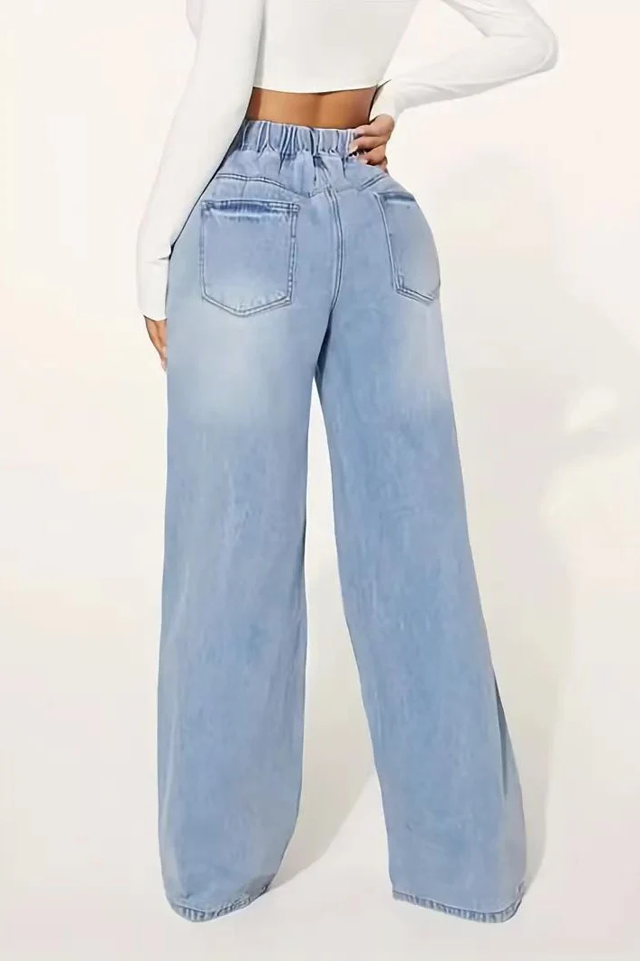 Drawstring High Waist Wide Leg Jean - Image 3