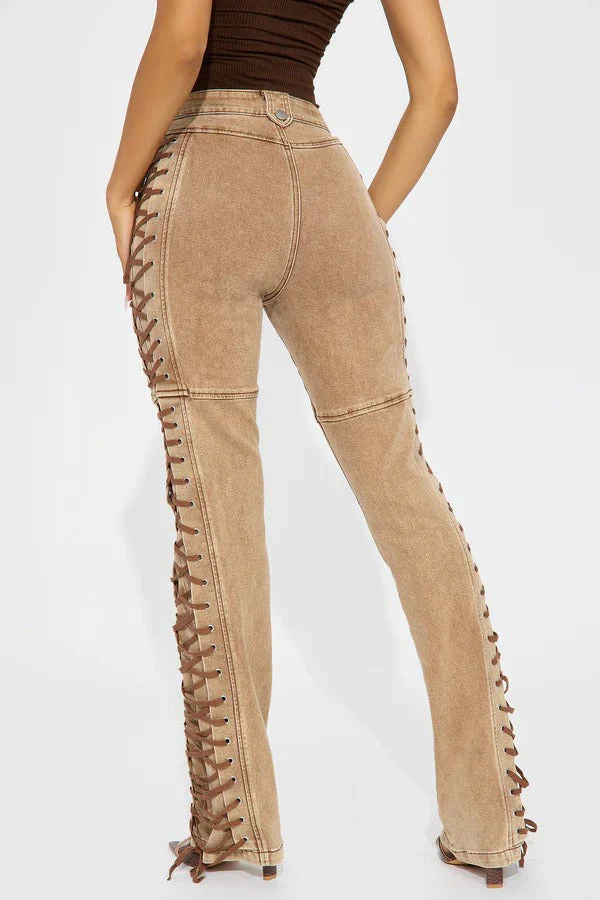Drawstring Lace-Up Denim Jeans - Image 7