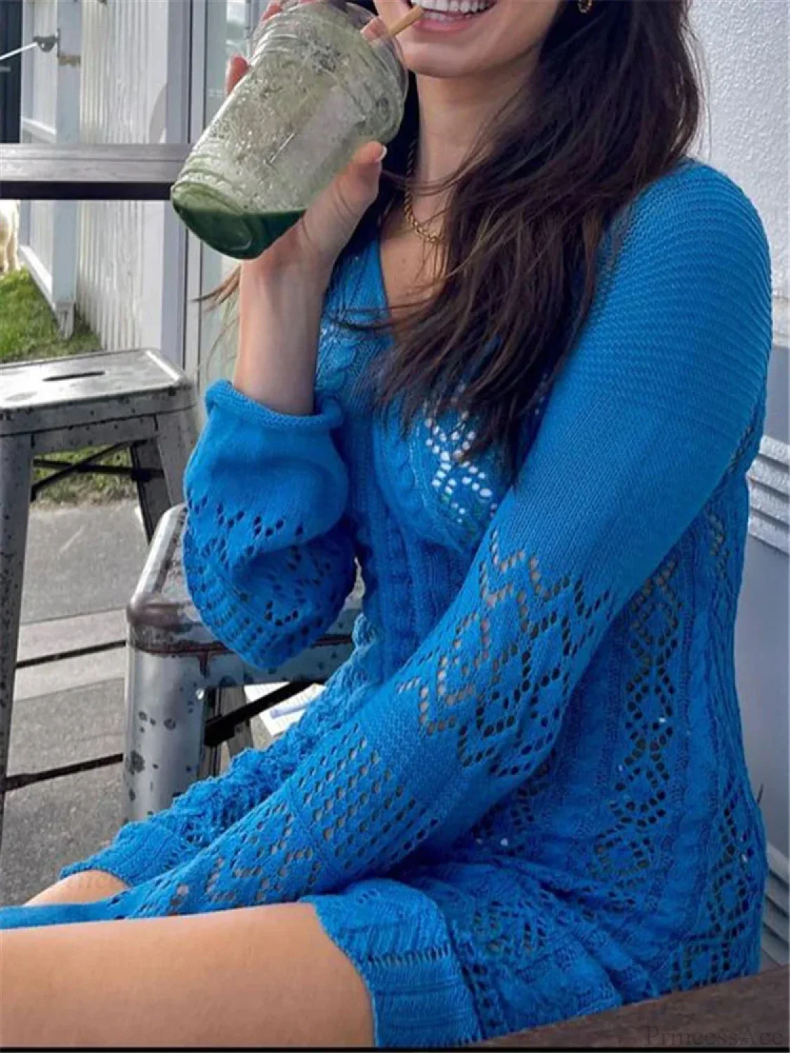 Drawstring Ruched Knit Mini Dress - Image 5