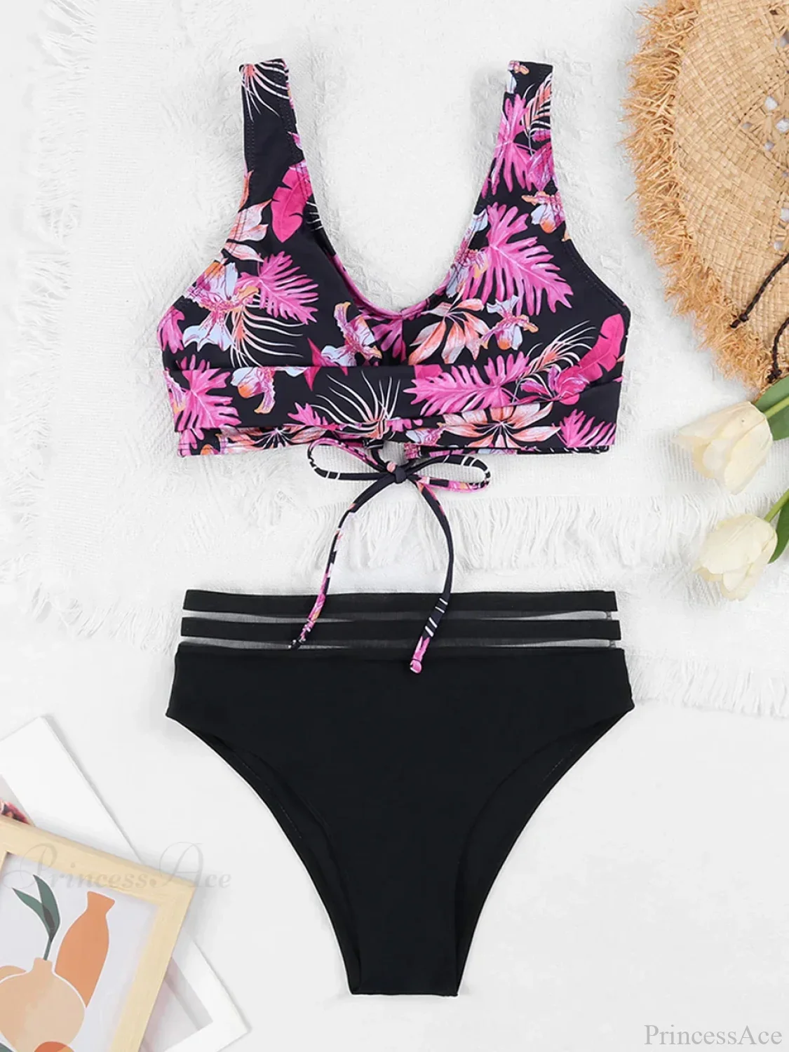 Drawstring Strap Tape Print Two Piece Set - Image 2