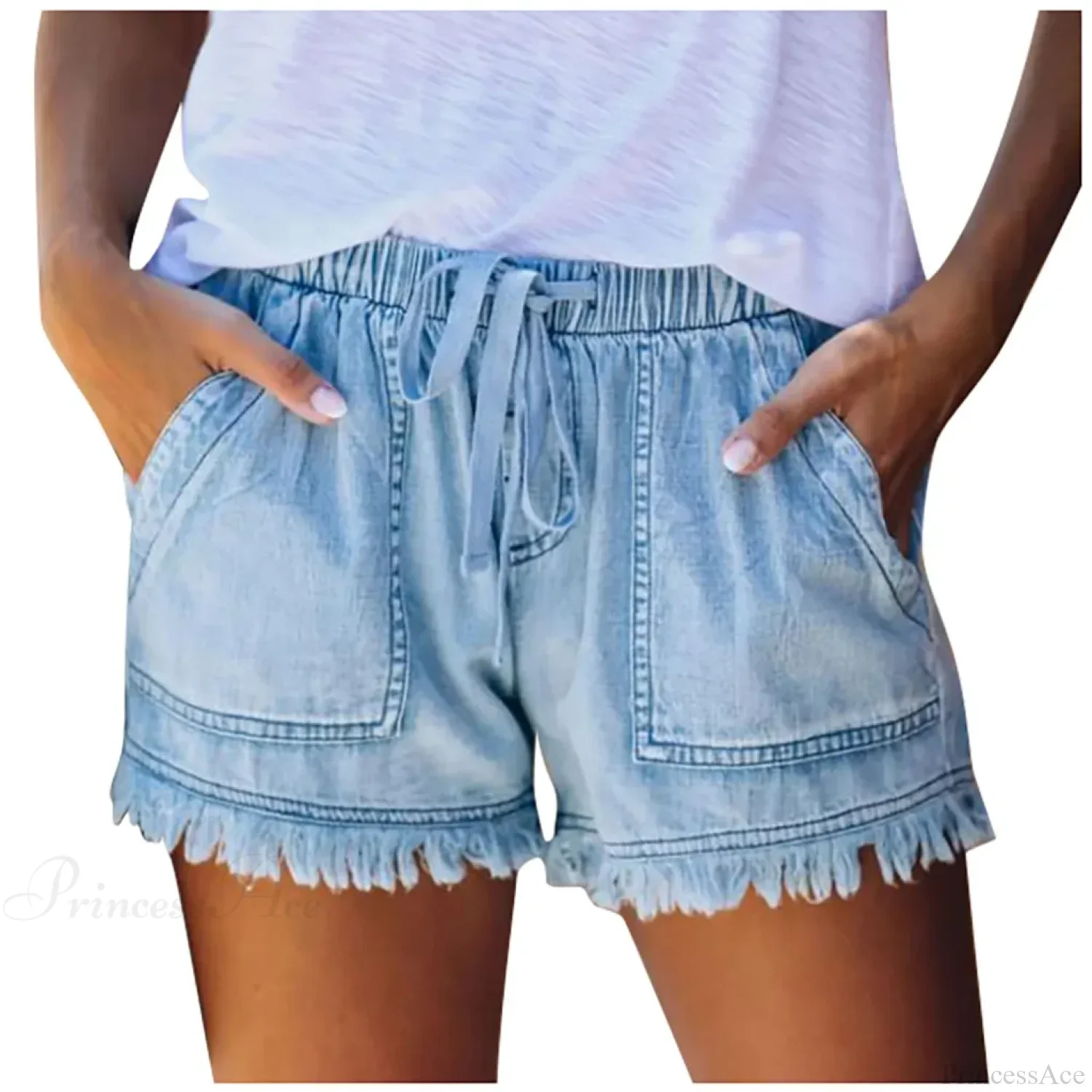 Drawstring Tassel Hem Denim Short - Image 2