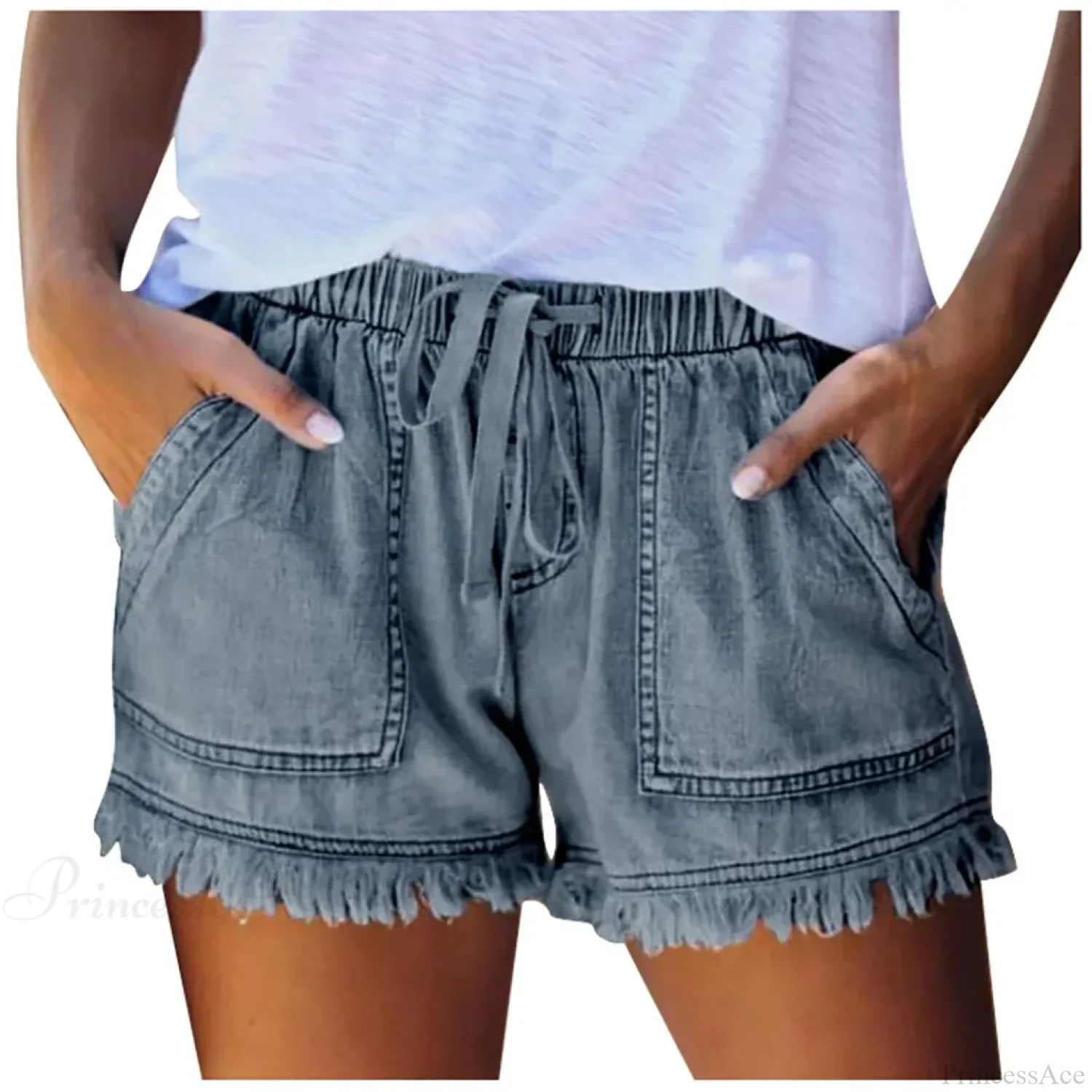 Drawstring Tassel Hem Denim Short - Image 4