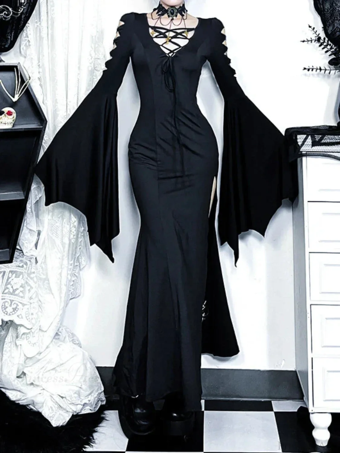 Dress Hollow Blaze Sleeve Tall Waist Maxi Garb