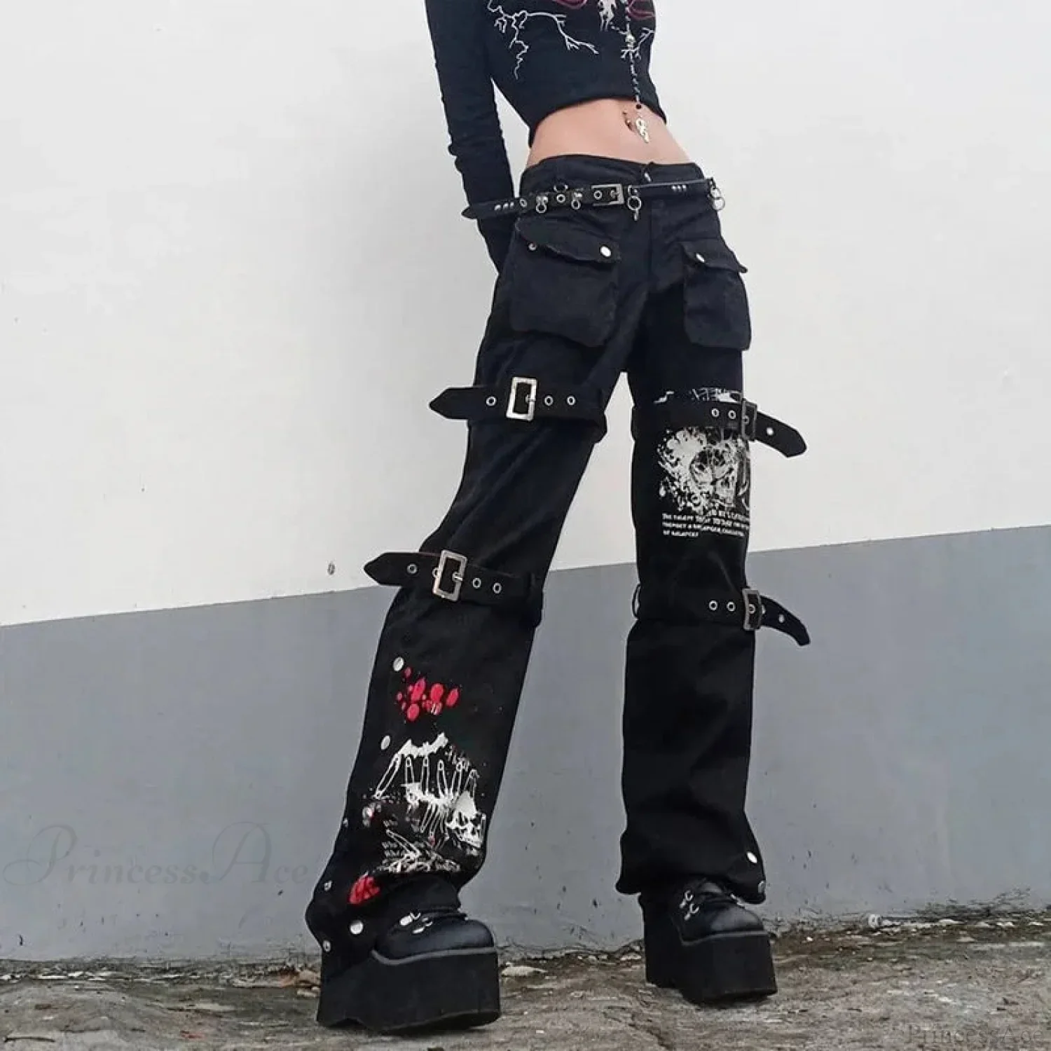 E-woman Gothic Black Cargo Pant - Image 3