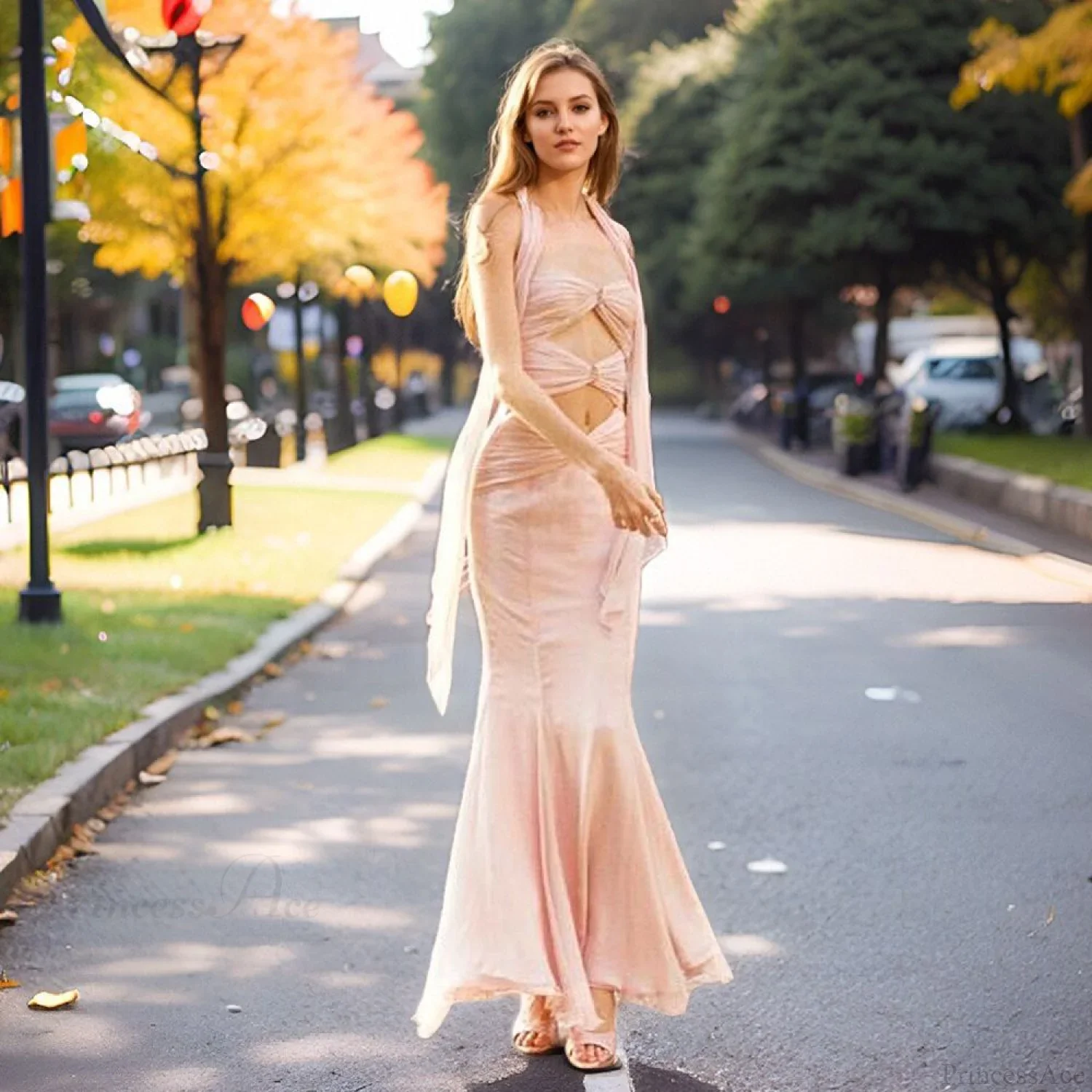 Early Fall Fish Tail Hollow Chiffon Prom Dress - Image 3
