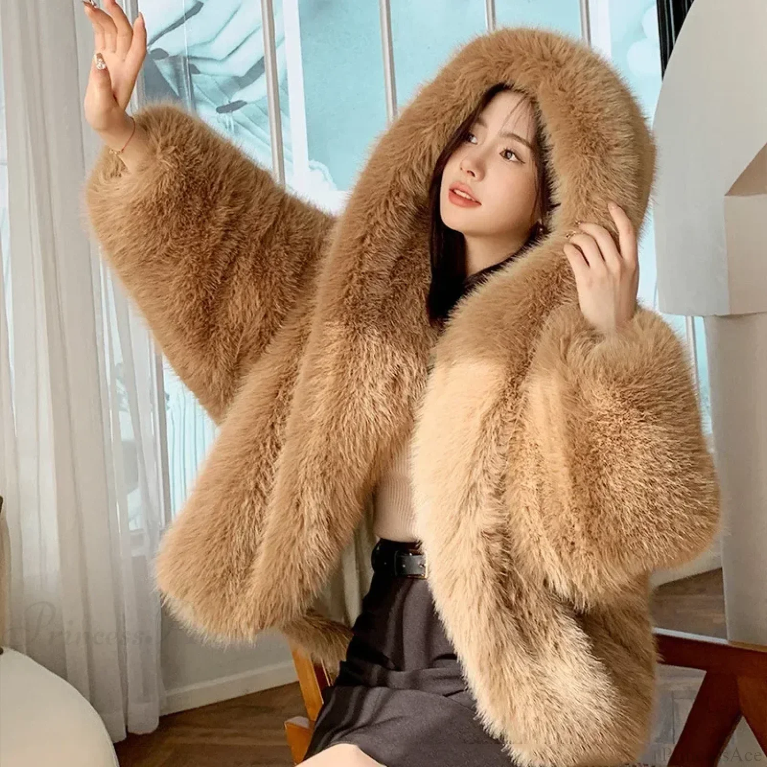 Eco-Friendly ImiTation Fox Hooded Coat - Image 3