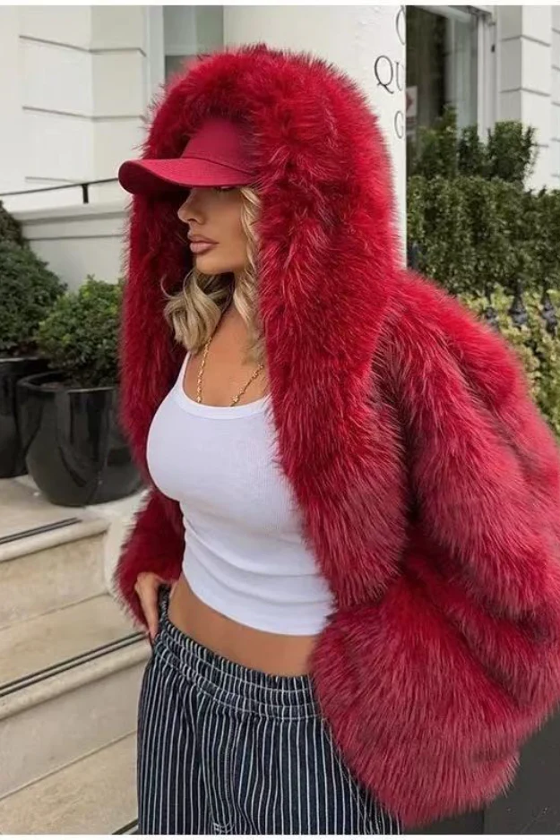 Fur Fox Trim Hooded Thick Warm Chic Coat - Image 2