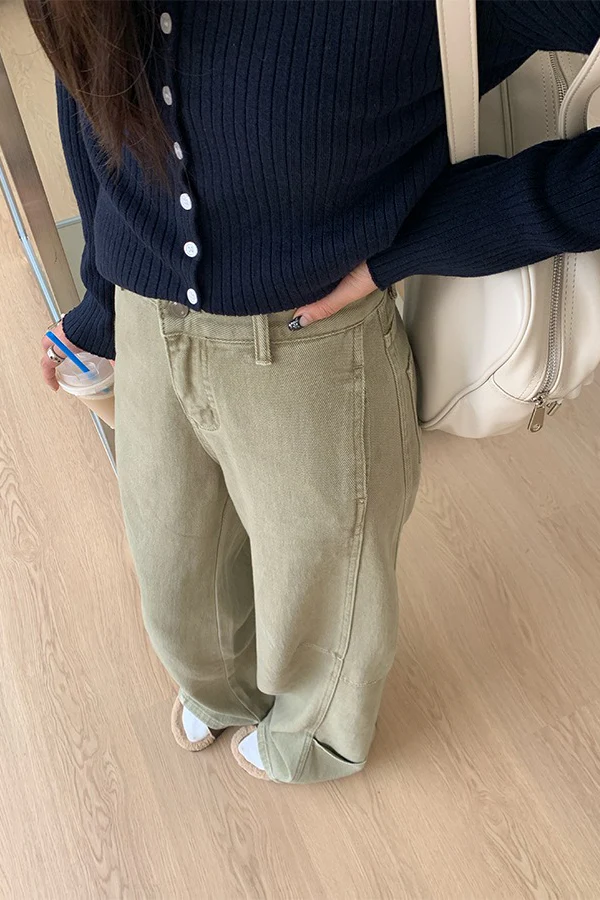 Edgy High Waist Cargo Wide Leg Curved Jeans - Image 2