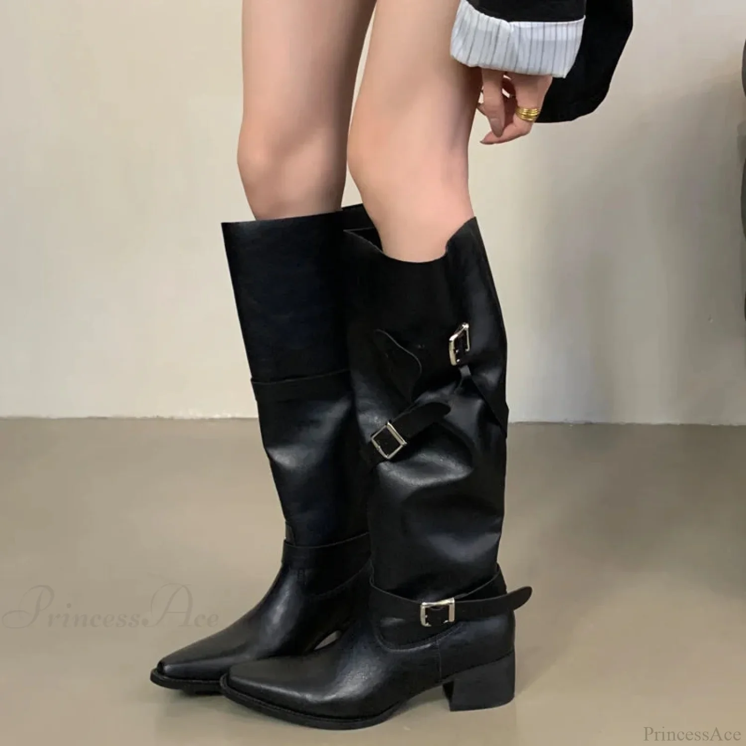 Eilyken Winter Rebel Circular Toe Gothic Knee High Boot - Image 2
