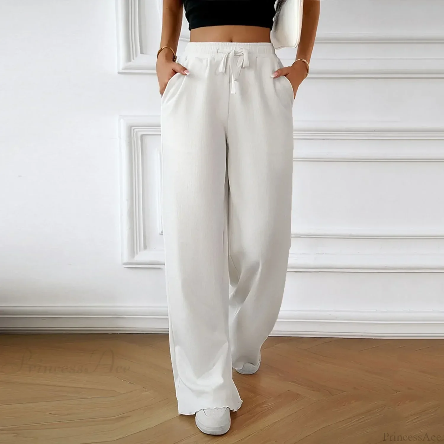 Elastic High Waist Linen Wide Leg Pants - Image 2