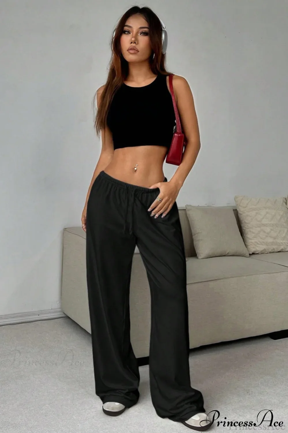 Elastic Waist Drawstring Wide Leg Pants - Image 6