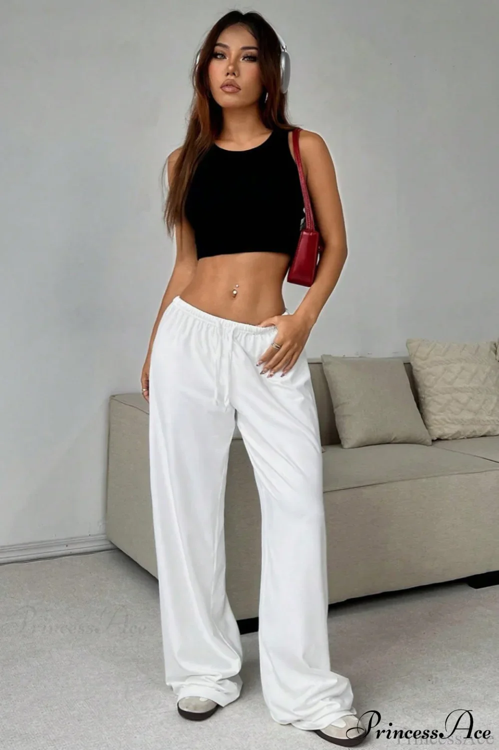 Elastic Waist Drawstring Wide Leg Pants - Image 8