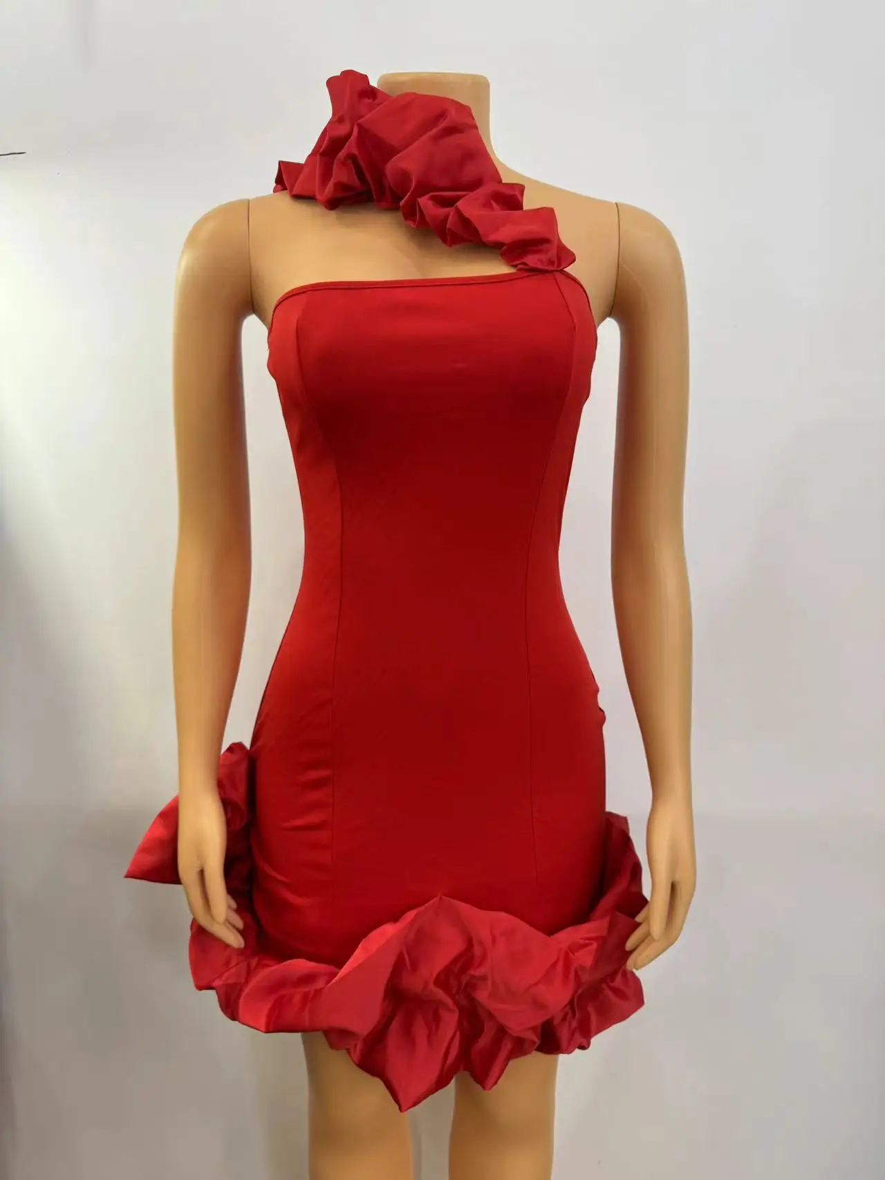 Elegant A-Line Backless One-Shoulder Red Party Dress - Image 6