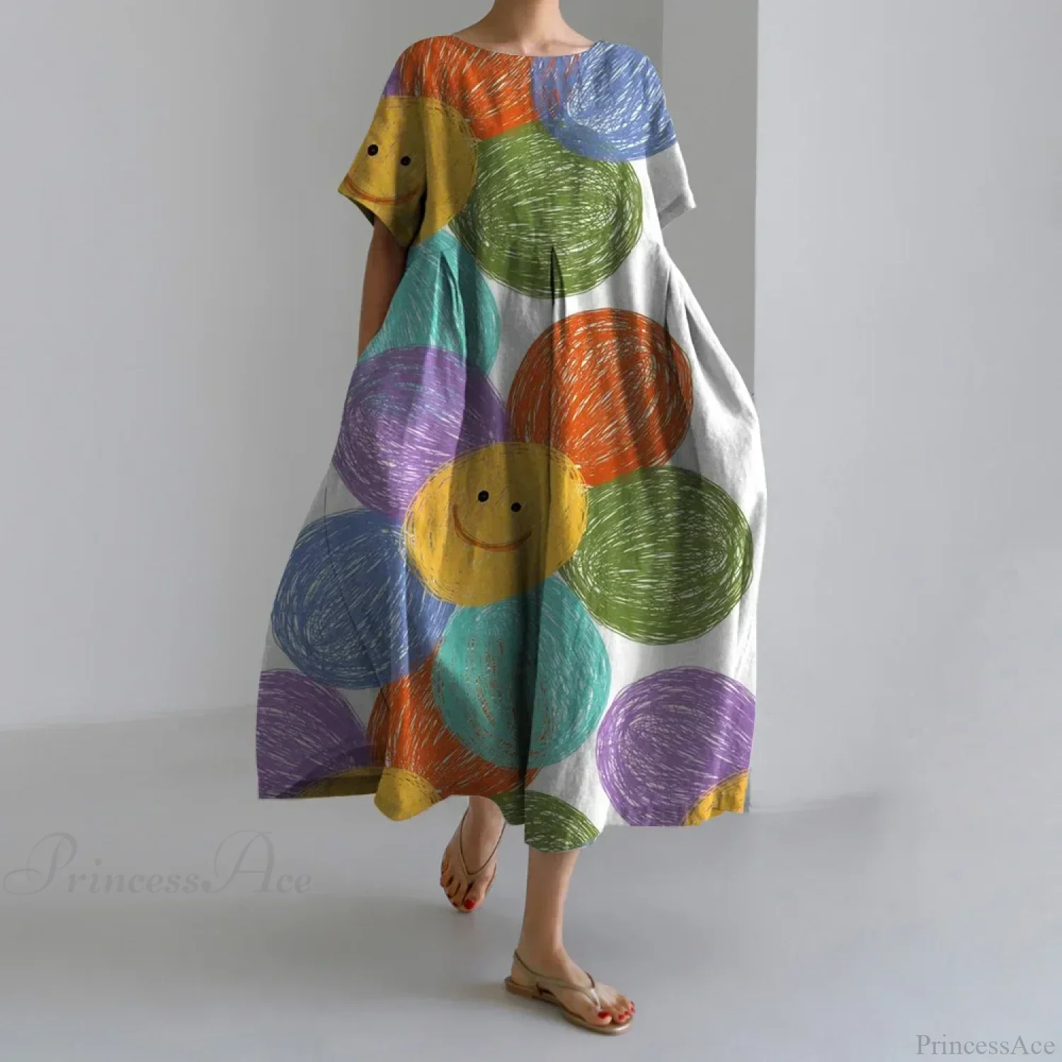 Elegant Autumn Retro Floral Print Round Neck Evening Dress - Image 6