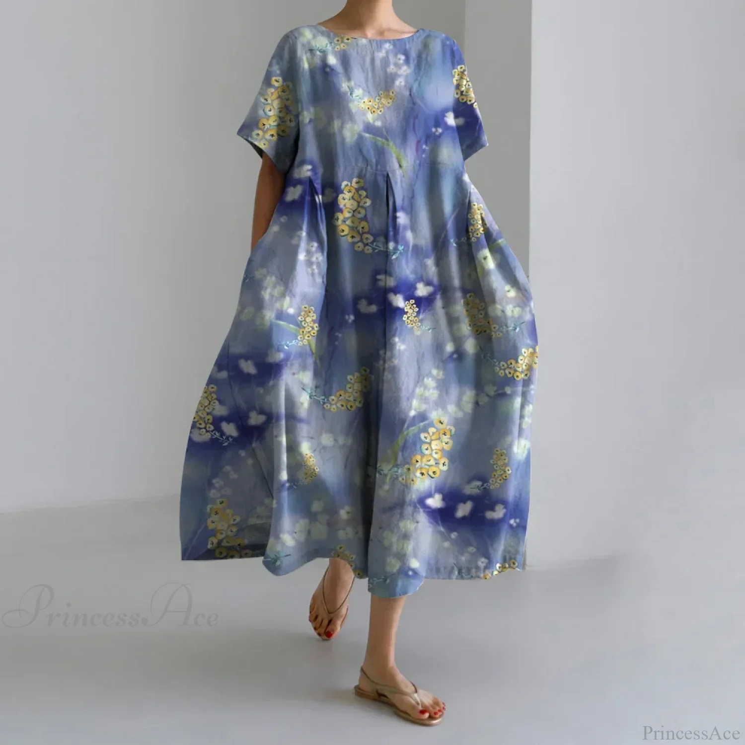 Elegant Autumn Retro Floral Print Round Neck Evening Dress - Image 7