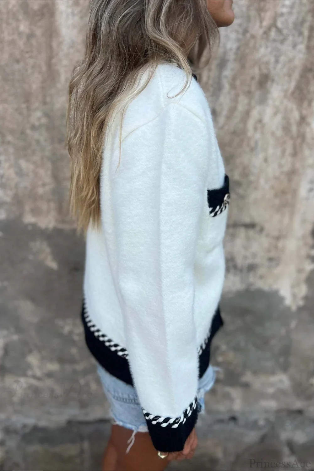 Elegant Chic Color Block Button Pocket Wool Coat - Image 6