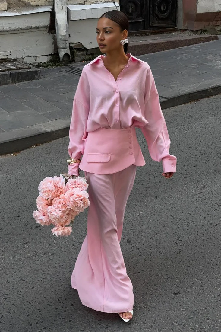 Elegant Creative Street Style Solid Long Sleeve Shirtdress Two Piece Set - Image 2