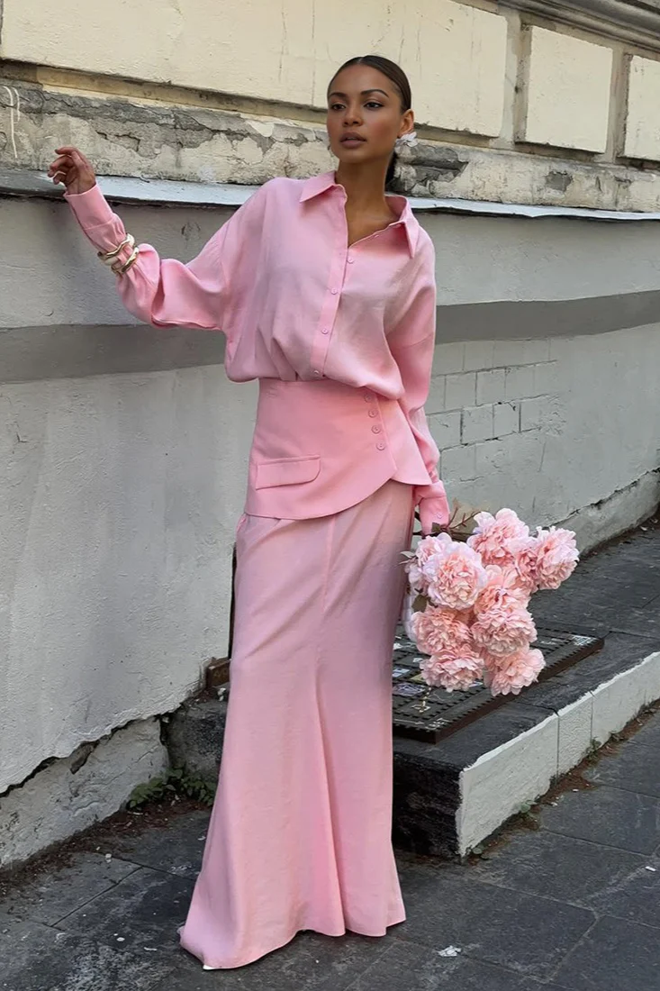 Elegant Creative Street Style Solid Long Sleeve Shirtdress Two Piece Set - Image 4