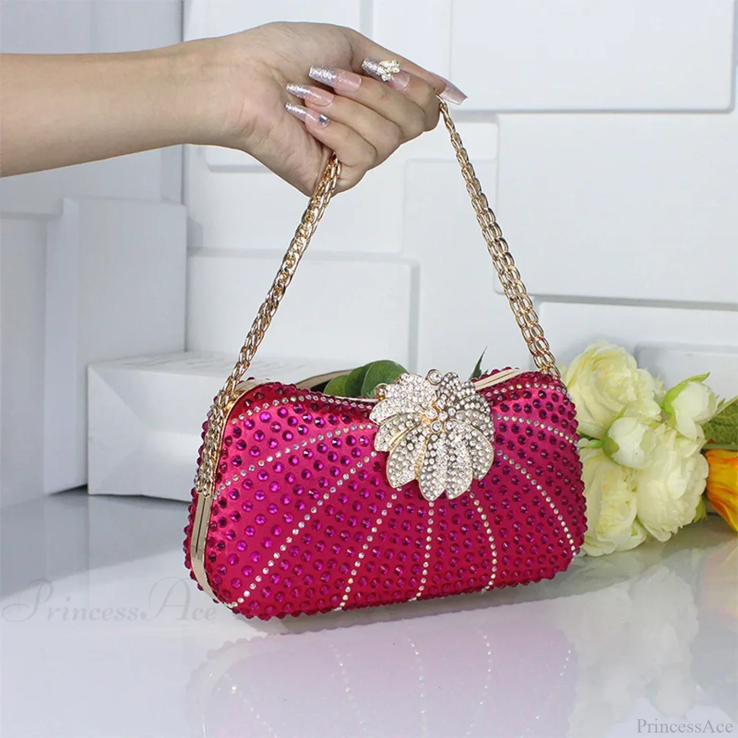 Elegant Crystal Shiny Evening Clutch Purse Wedding Bag - Image 4