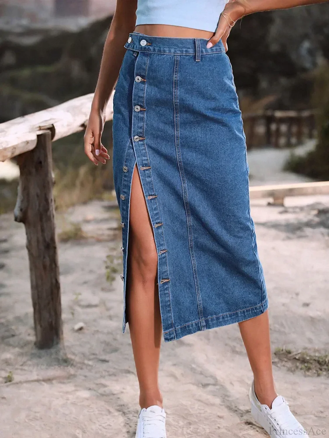 Elegant Denim High Waist Shirt - Image 4