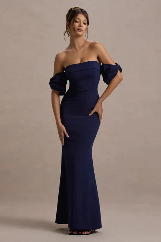 Elegant Fit-and-Flare Bubble Sleeve Strapless Party Dress