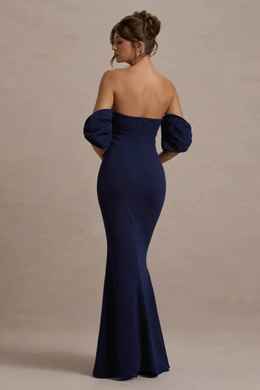Elegant Fit-and-Flare Bubble Sleeve Strapless Party Dress - Image 6