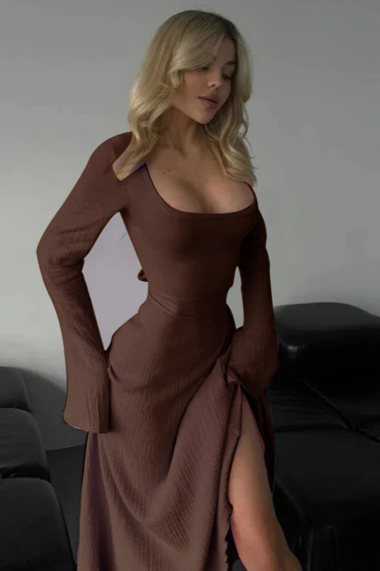 Elegant Fitted Long Sleeve Square Neck A-Line Party Dress - Image 10