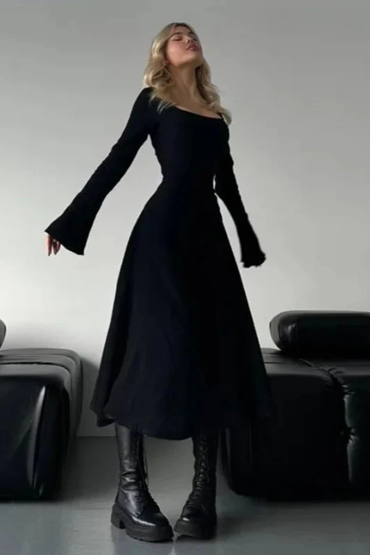 Elegant Fitted Long Sleeve Square Neck A-Line Party Dress - Image 6