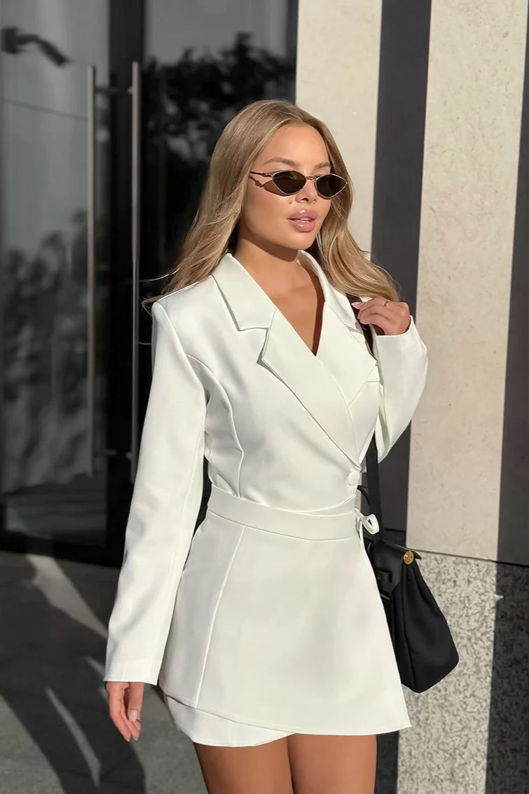 Elegant Fitted Waist Tie Bow Detail Blazer - Image 2