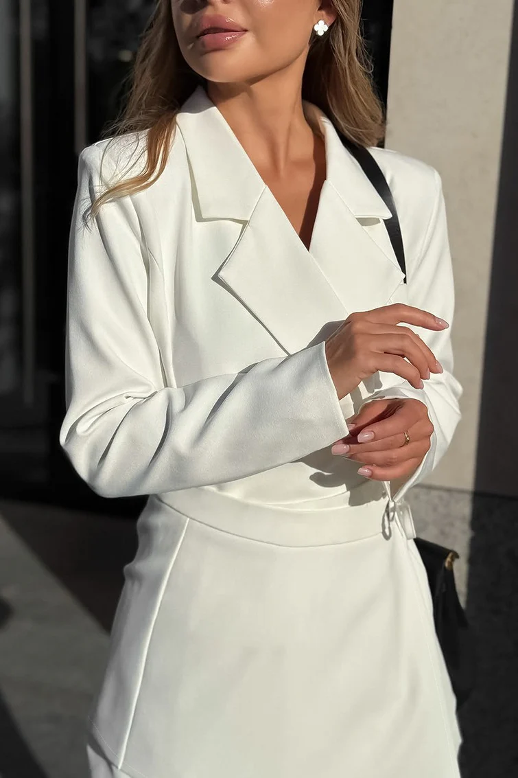 Elegant Fitted Waist Tie Bow Detail Blazer - Image 3