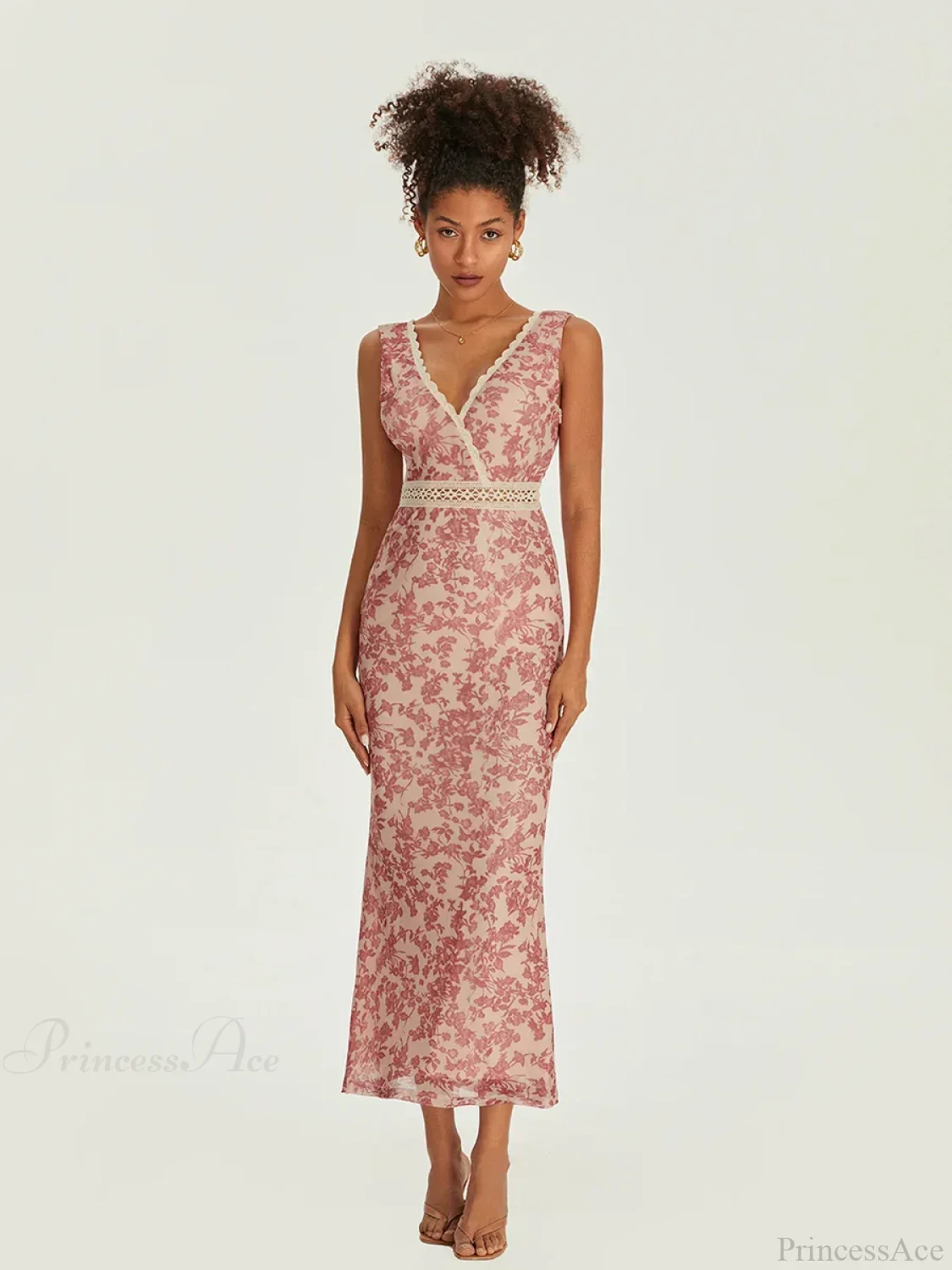 Elegant Floral Fishtail Lace Trim Wrap V-neck Bodycon Floral Dress