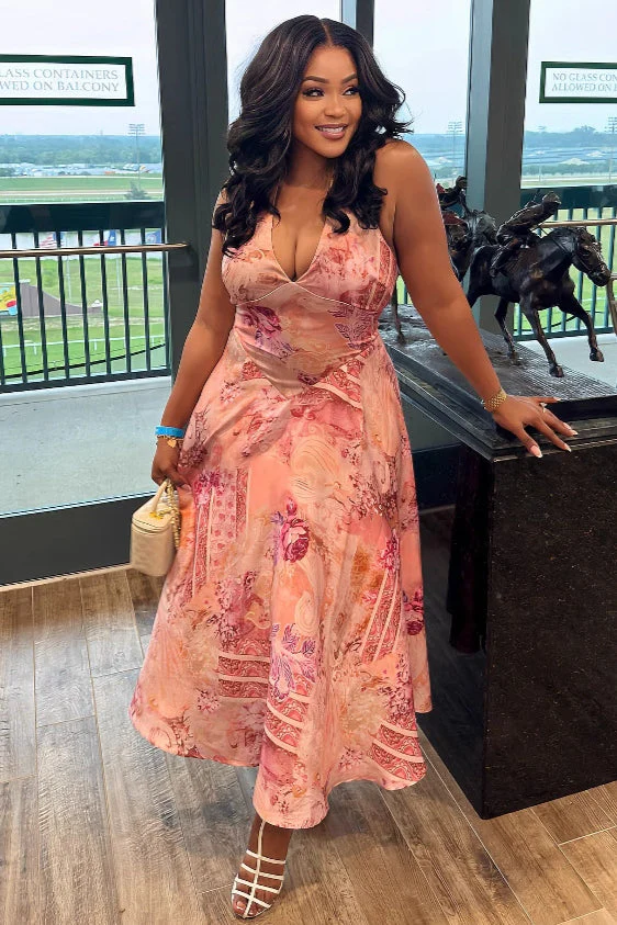 Elegant Floral Print Halter High Waist Floral Dress - Image 4