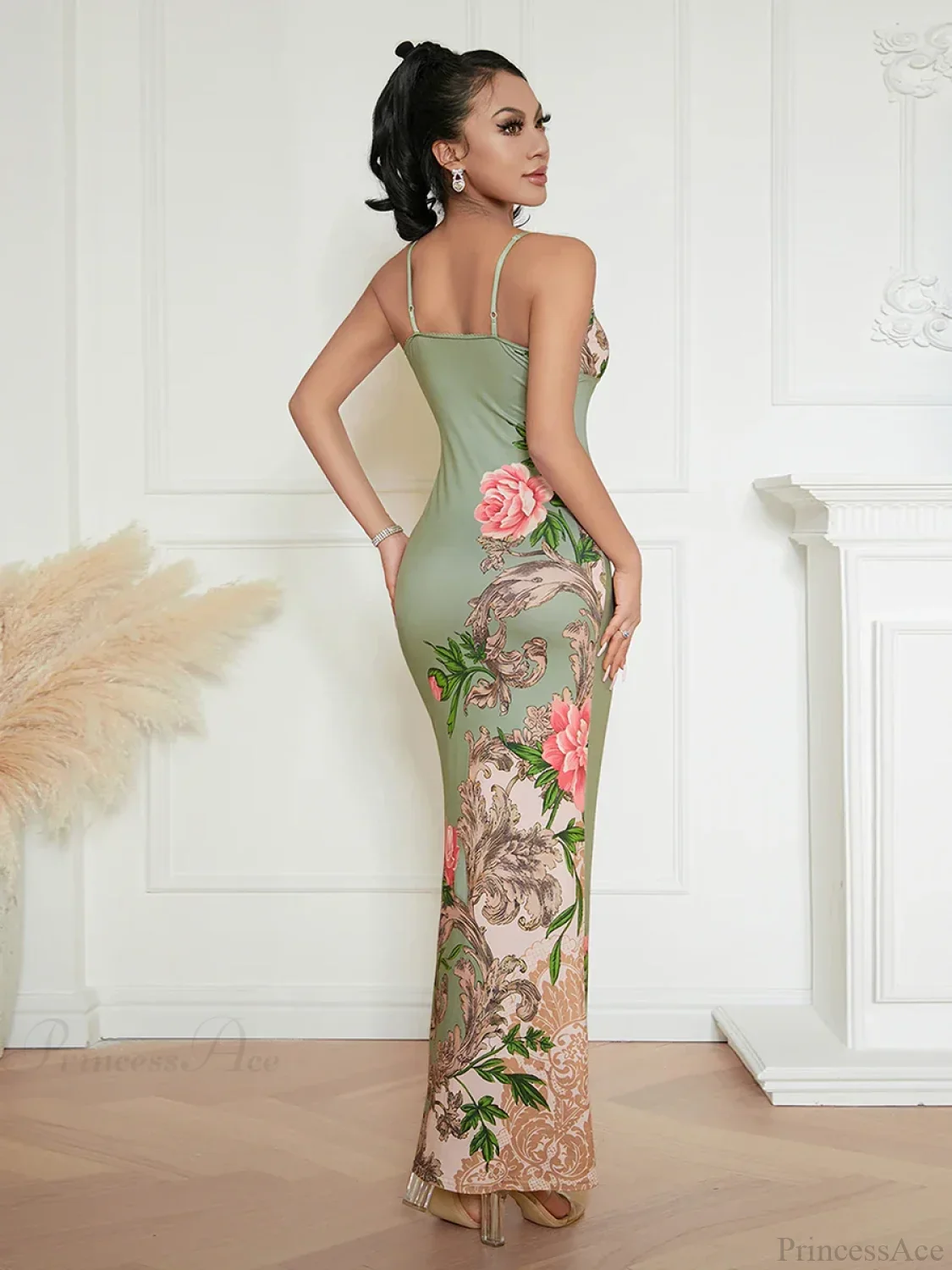 Elegant Floral Spaghetti Strap Backless Floral Dress - Image 3