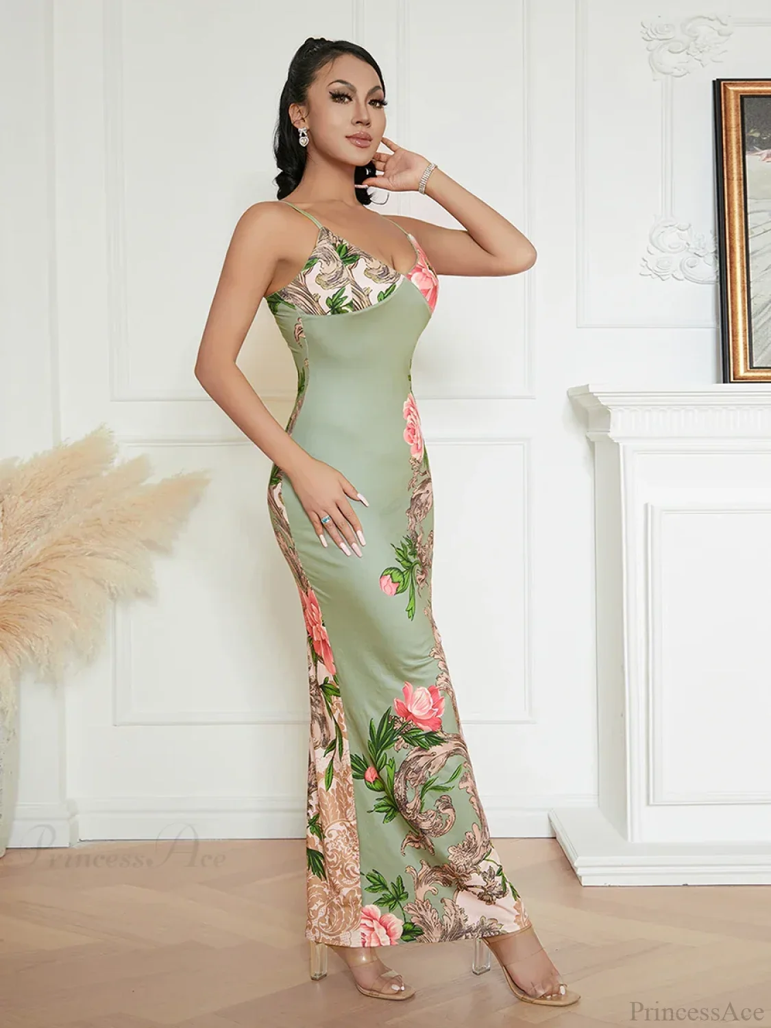 Elegant Floral Spaghetti Strap Backless Floral Dress - Image 4