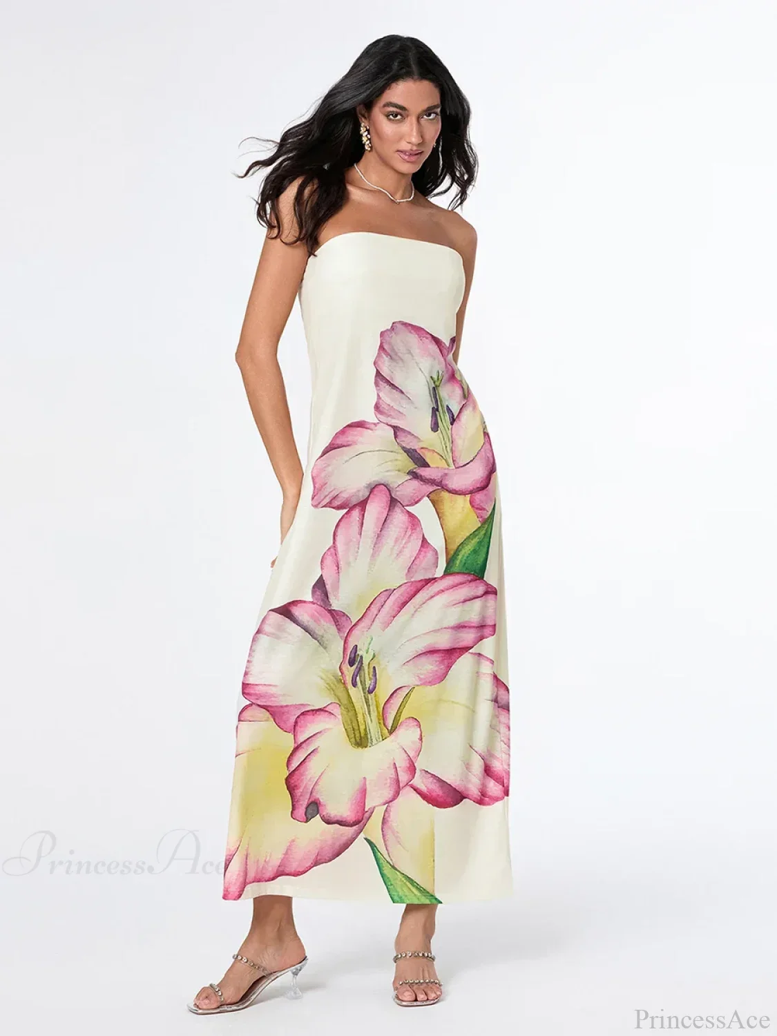 Elegant Floral Strapless Loose Fit Floral Dress - Image 4