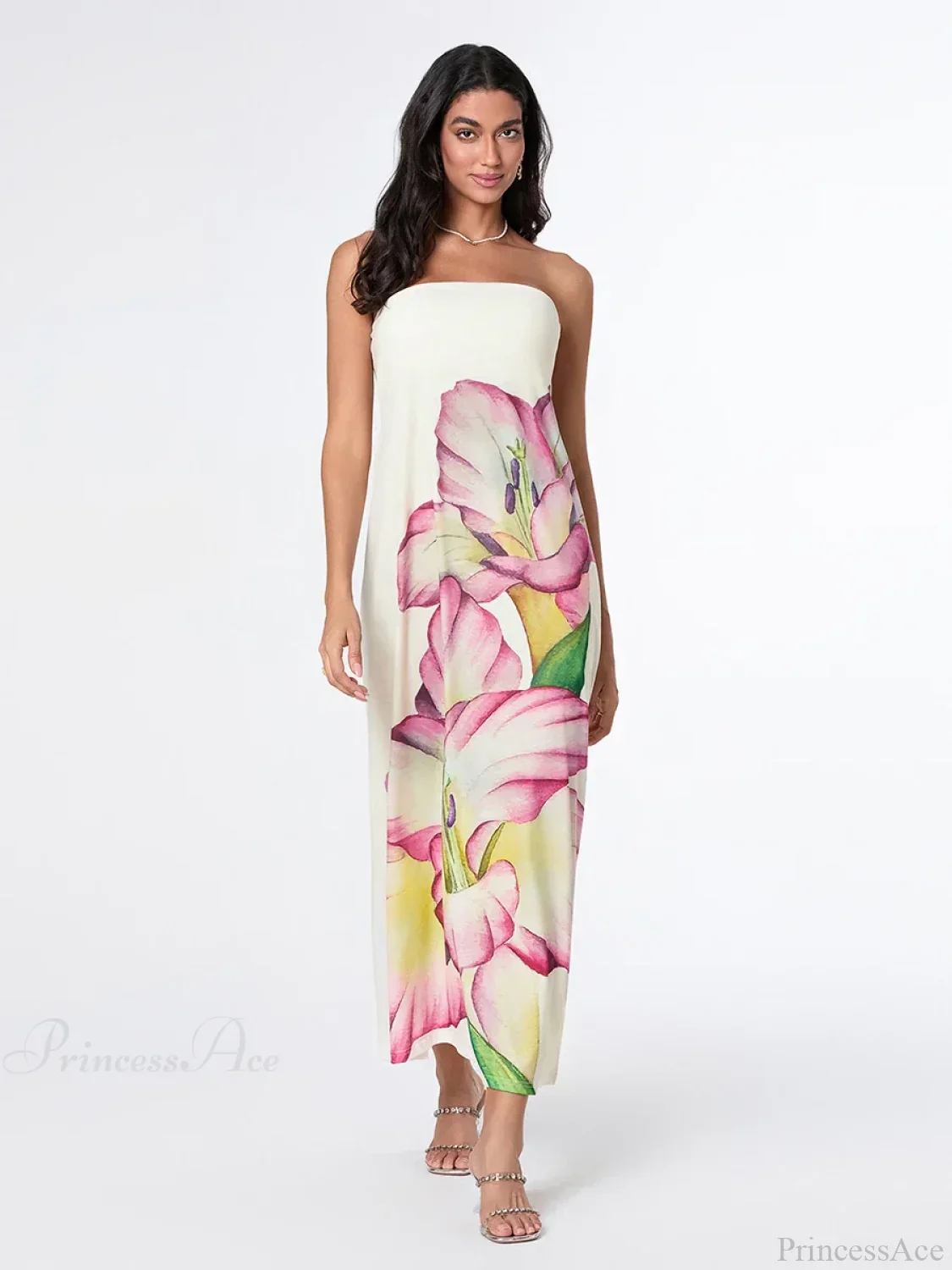 Elegant Floral Strapless Loose Fit Floral Dress - Image 7