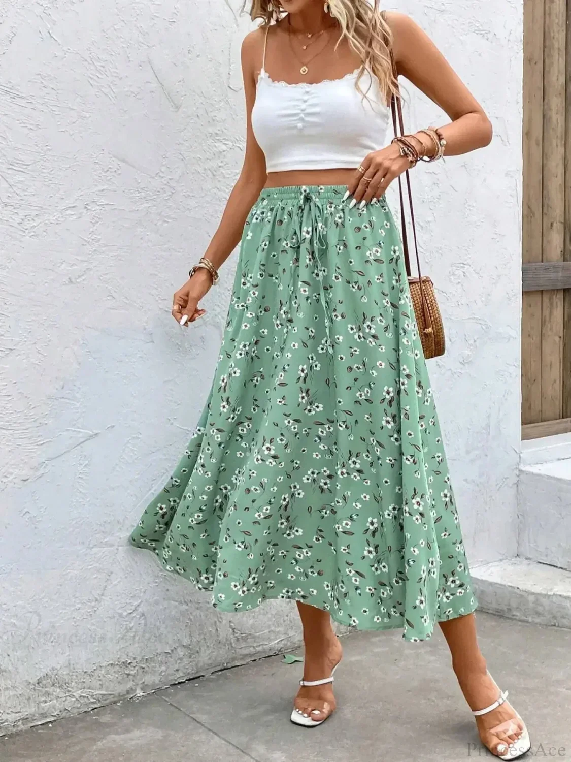 Elegant Fragmented Flower Half Skirt Drawstring Lace Casual Fashion - Image 3