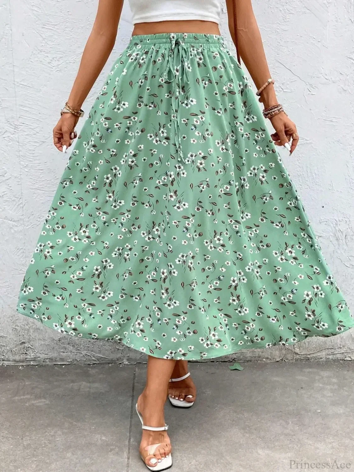 Elegant Fragmented Flower Half Skirt Drawstring Lace Casual Fashion - Image 4